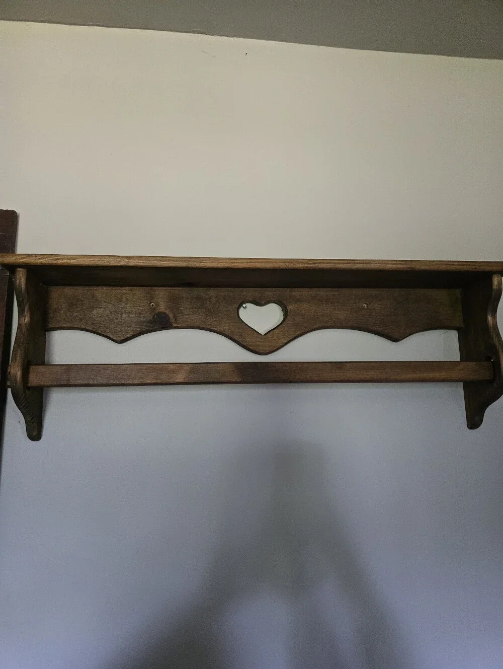 Rustic Brown Wooden Wall Shelf with Heart Accent